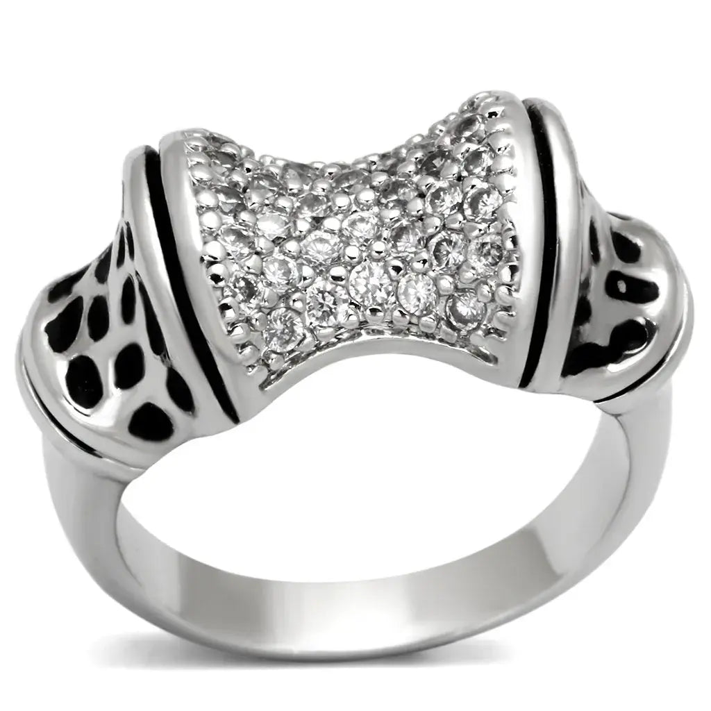 3W324 - Rhodium Brass Ring with AAA Grade CZ in Clear - Alamode - Flyclothing LLC