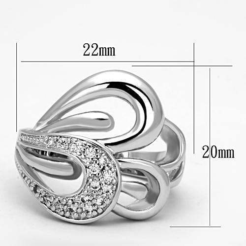 3W325 - Rhodium Brass Ring with AAA Grade CZ in Clear - Alamode - Flyclothing LLC