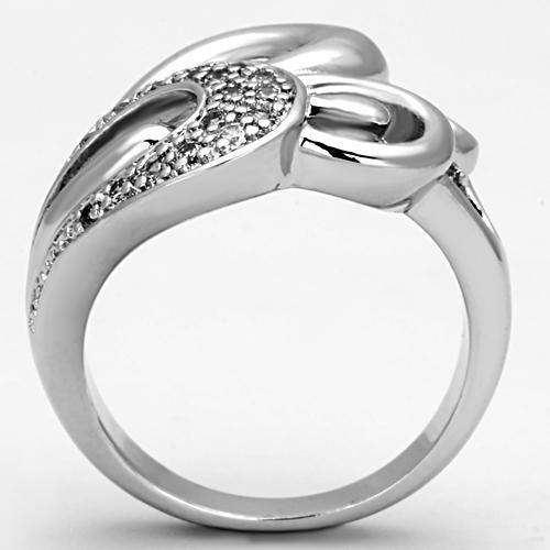 3W325 - Rhodium Brass Ring with AAA Grade CZ in Clear - Alamode - Flyclothing LLC