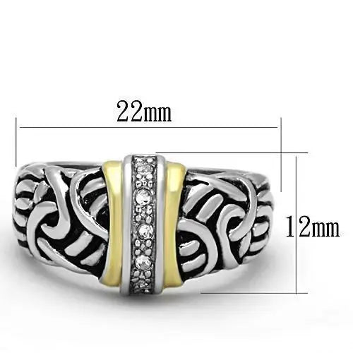 3W327 - Reverse Two-Tone Brass Ring with Top Grade Crystal in Clear - Alamode - Flyclothing LLC