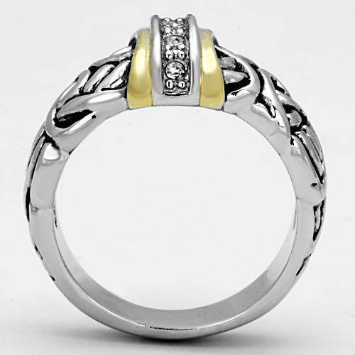 3W327 - Reverse Two-Tone Brass Ring with Top Grade Crystal in Clear - Alamode - Flyclothing LLC