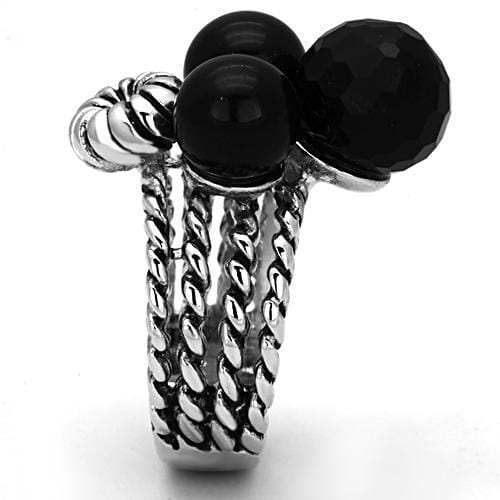 3W330 - Rhodium Brass Ring with AAA Grade CZ in Black Diamond - Alamode - Flyclothing LLC