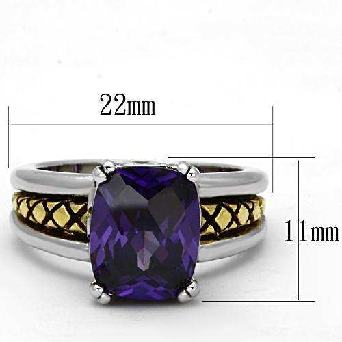 3W331 - Reverse Two-Tone Brass Ring with AAA Grade CZ in Amethyst - Alamode - Flyclothing LLC