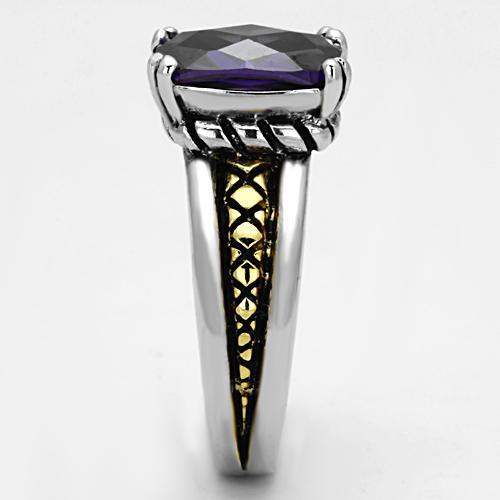 3W331 - Reverse Two-Tone Brass Ring with AAA Grade CZ in Amethyst - Alamode - Flyclothing LLC