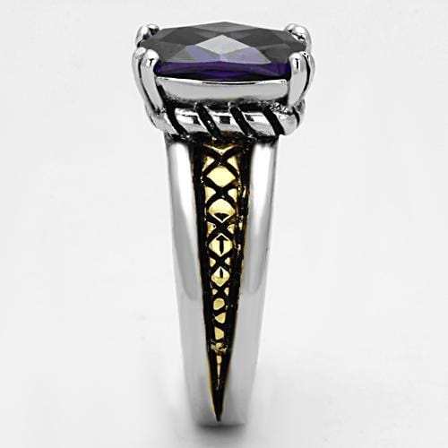 3W331 - Reverse Two-Tone Brass Ring with AAA Grade CZ in Amethyst - Alamode - Flyclothing LLC