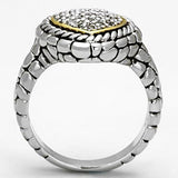 3W333 - Reverse Two-Tone Brass Ring with AAA Grade CZ  in Clear - Alamode