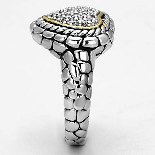 3W333 - Reverse Two-Tone Brass Ring with AAA Grade CZ in Clear - Alamode - Flyclothing LLC