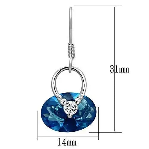3W338 - Rhodium Brass Earrings with Synthetic Synthetic Glass in Sea Blue - Alamode - Flyclothing LLC