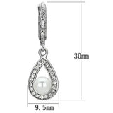 3W344 - Rhodium Brass Earrings with Synthetic Pearl in White - Alamode - Flyclothing LLC