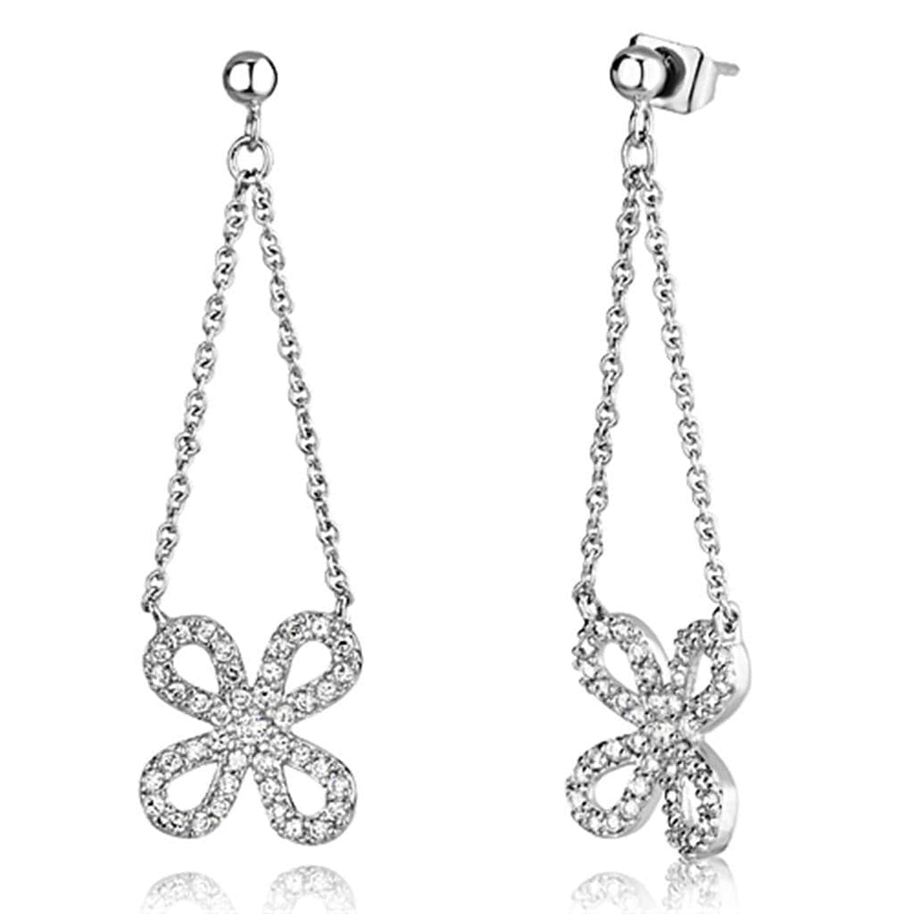 3W354 - Rhodium Brass Earrings with AAA Grade CZ  in Clear - Alamode