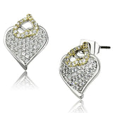 3W356 - Reverse Two-Tone Brass Earrings with AAA Grade CZ in Clear - Alamode - Flyclothing LLC