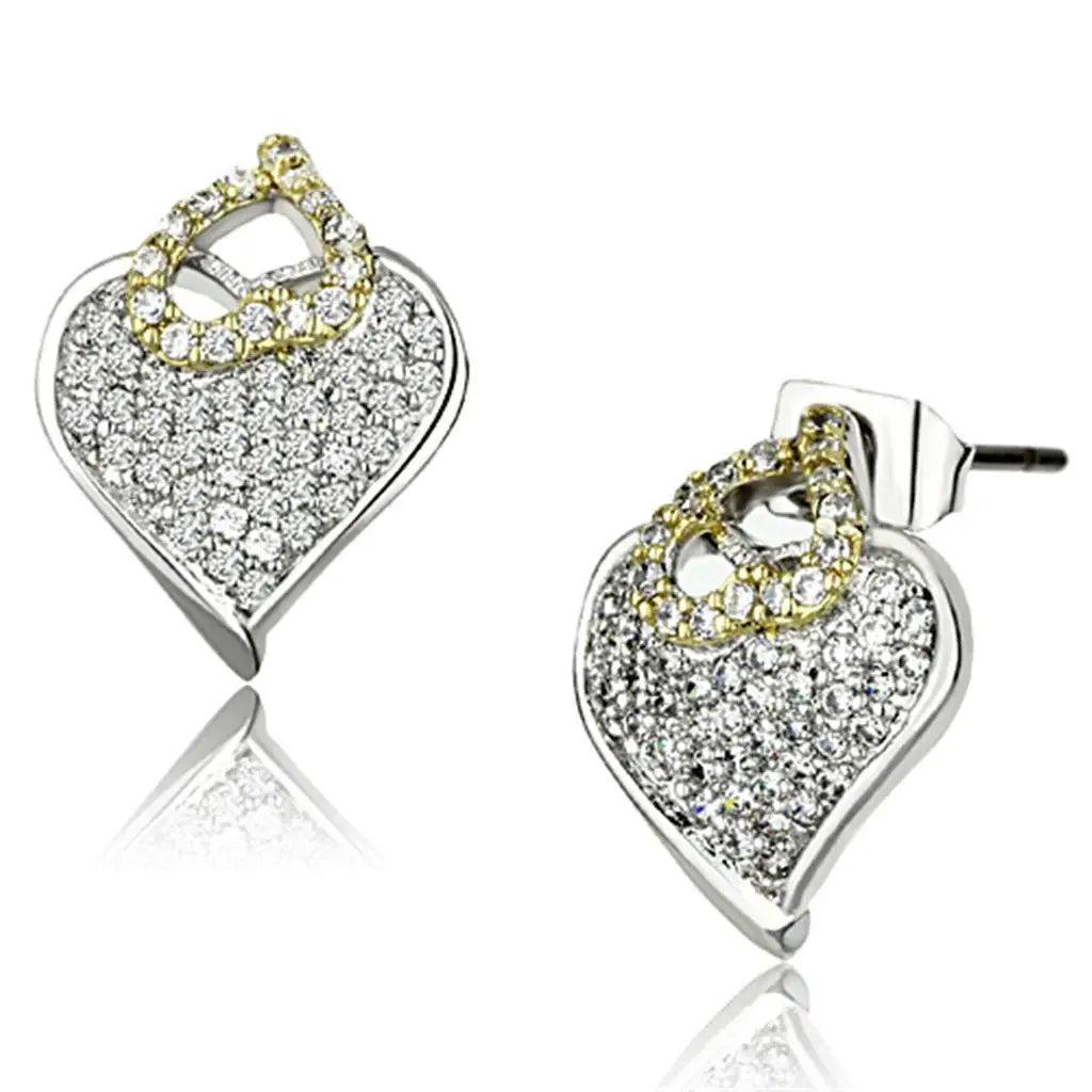 3W356 - Reverse Two-Tone Brass Earrings with AAA Grade CZ in Clear - Alamode - Flyclothing LLC