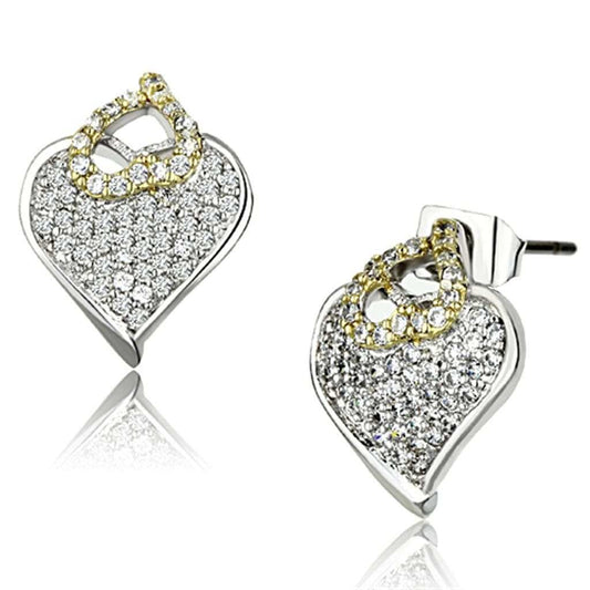 3W356 - Reverse Two-Tone Brass Earrings with AAA Grade CZ in Clear - Alamode - Flyclothing LLC