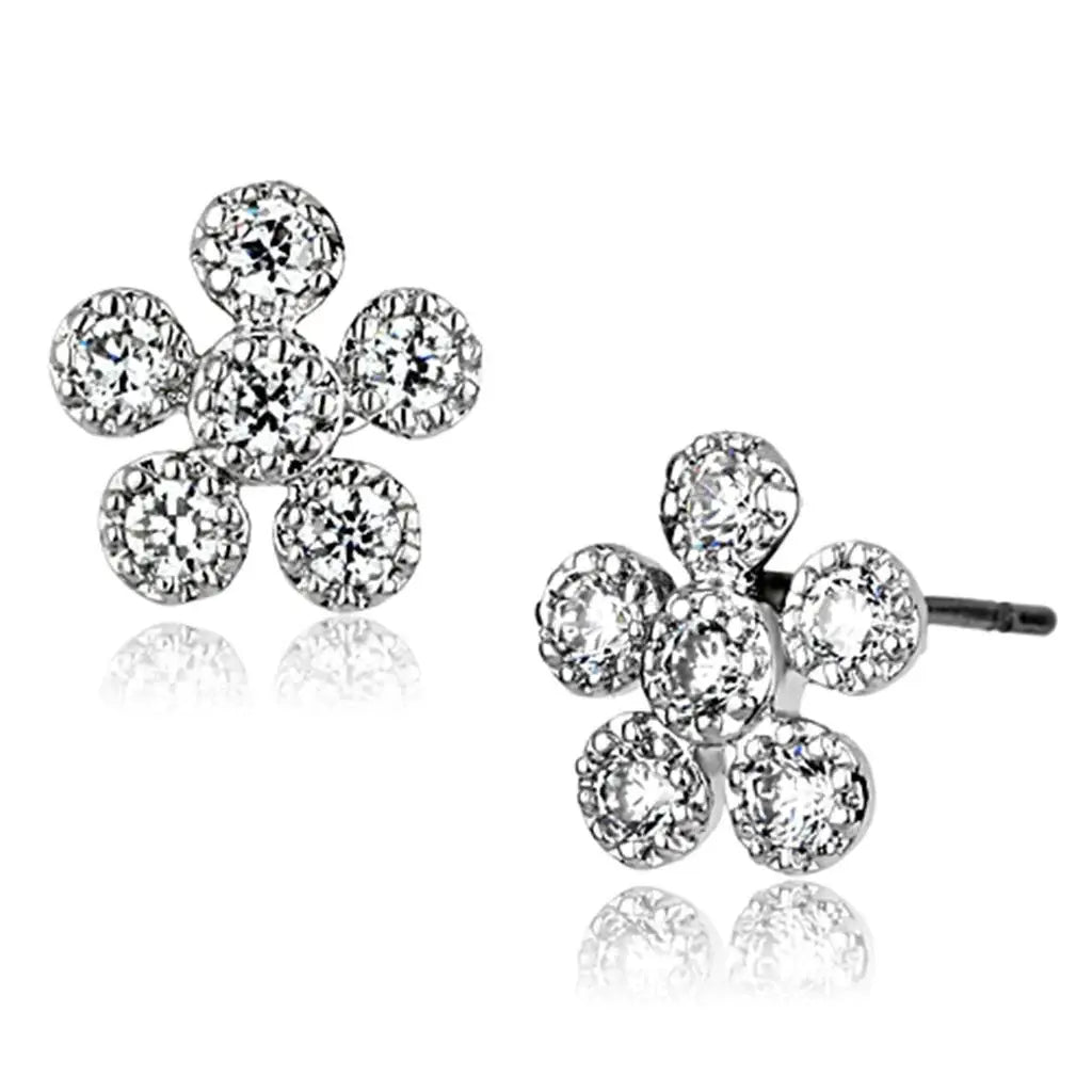 3W359 - Rhodium Brass Earrings with AAA Grade CZ in Clear - Alamode - Flyclothing LLC