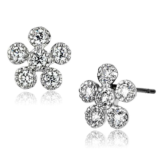 3W359 - Rhodium Brass Earrings with AAA Grade CZ in Clear - Alamode - Flyclothing LLC