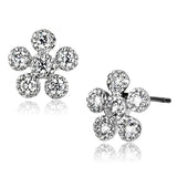 3W359 - Rhodium Brass Earrings with AAA Grade CZ  in Clear