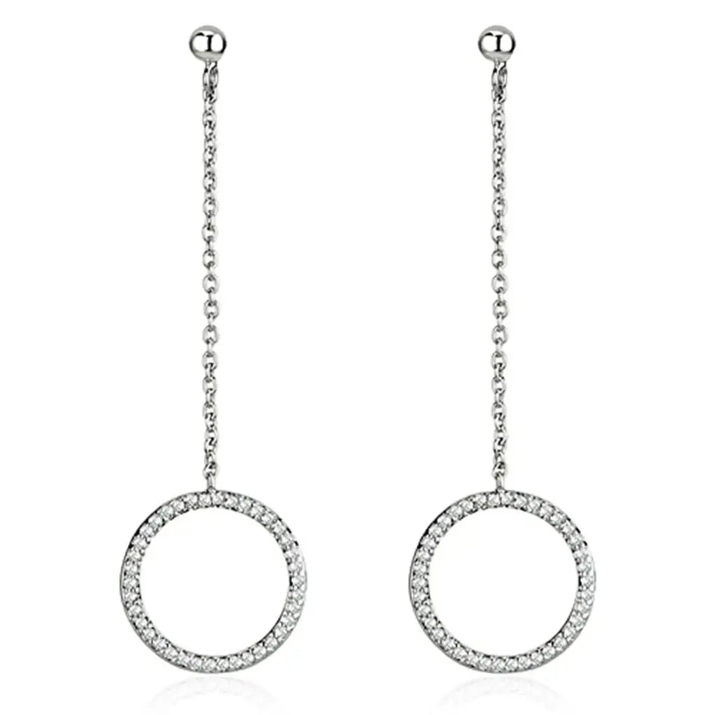 3W364 - Rhodium Brass Earrings with AAA Grade CZ in Clear - Alamode - Flyclothing LLC