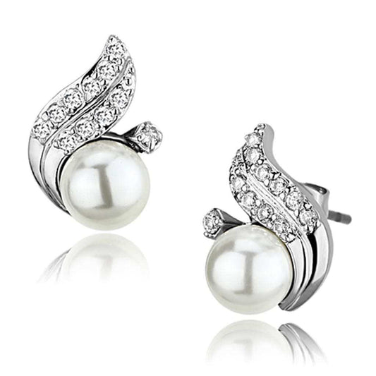 3W365 - Rhodium Brass Earrings with Synthetic Pearl in White - Alamode - Flyclothing LLC