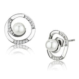 3W366 - Rhodium Brass Earrings with Synthetic Pearl in White - Alamode - Flyclothing LLC