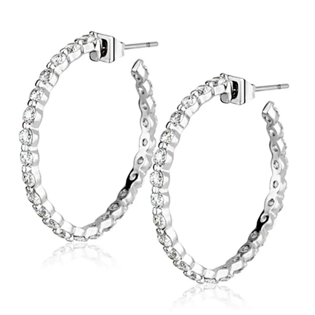 3W370 - Rhodium Brass Earrings with AAA Grade CZ in Clear - Alamode - Flyclothing LLC