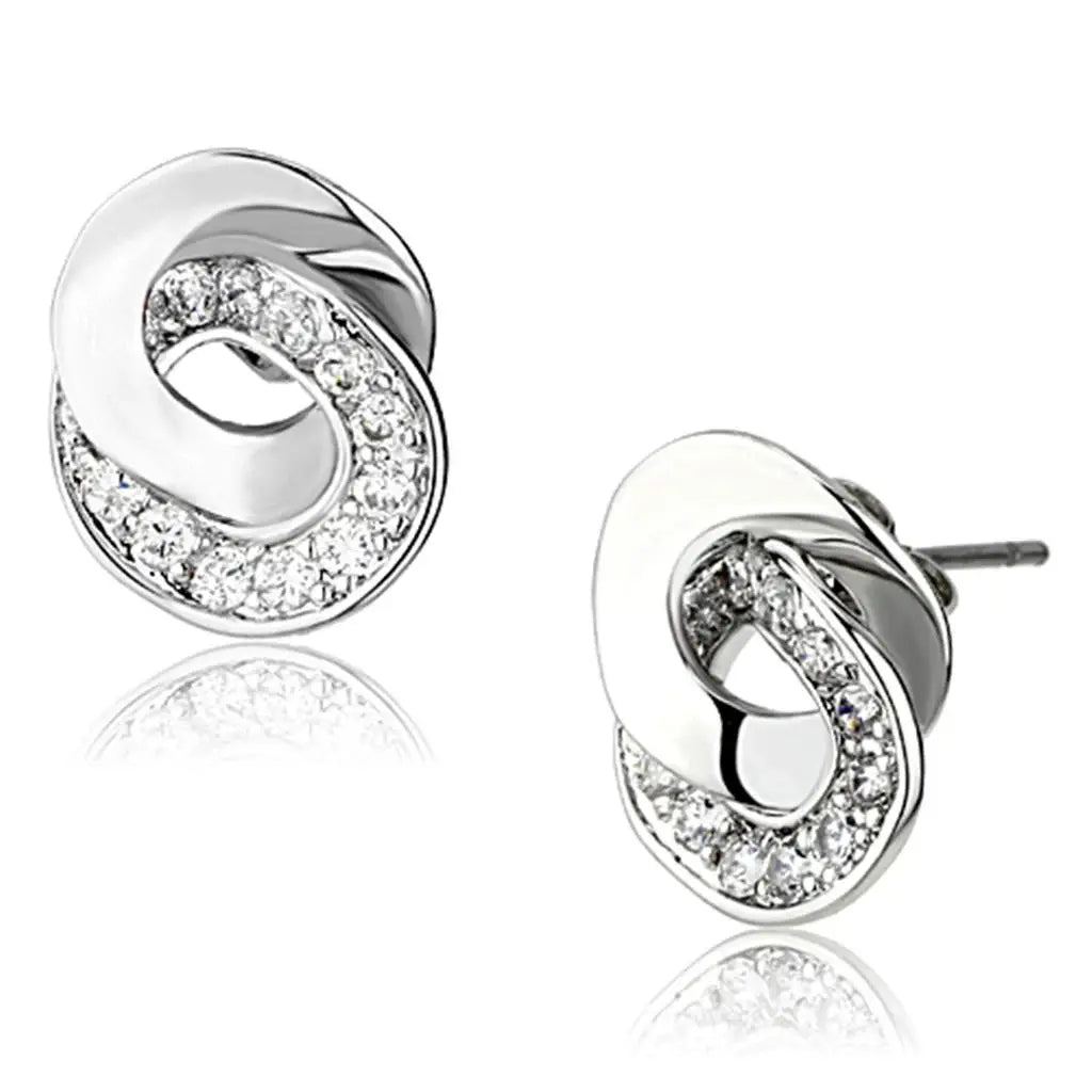 3W376 - Rhodium Brass Earrings with AAA Grade CZ in Clear - Alamode - Flyclothing LLC