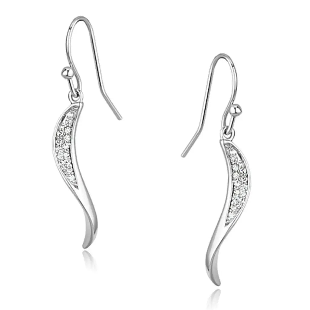 3W377 - Rhodium Brass Earrings with AAA Grade CZ in Clear - Alamode - Flyclothing LLC