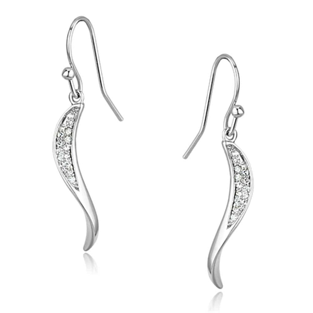 3W377 - Rhodium Brass Earrings with AAA Grade CZ  in Clear - Alamode