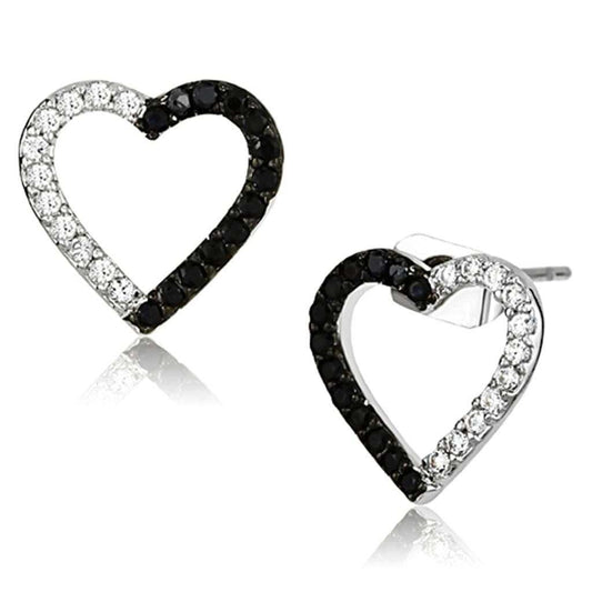 3W381 - Rhodium + Ruthenium Brass Earrings with AAA Grade CZ in Jet - Alamode - Flyclothing LLC