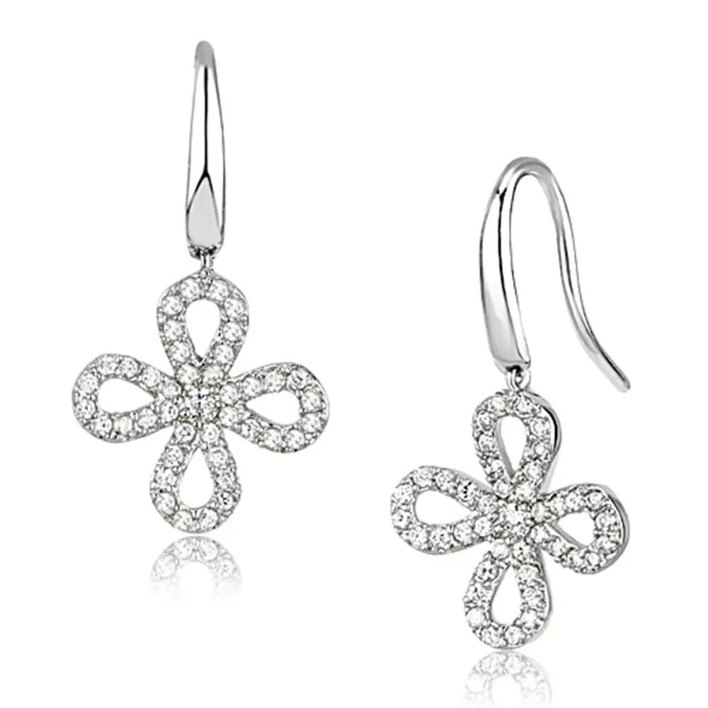 3W382 - Rhodium Brass Earrings with AAA Grade CZ  in Clear - Alamode