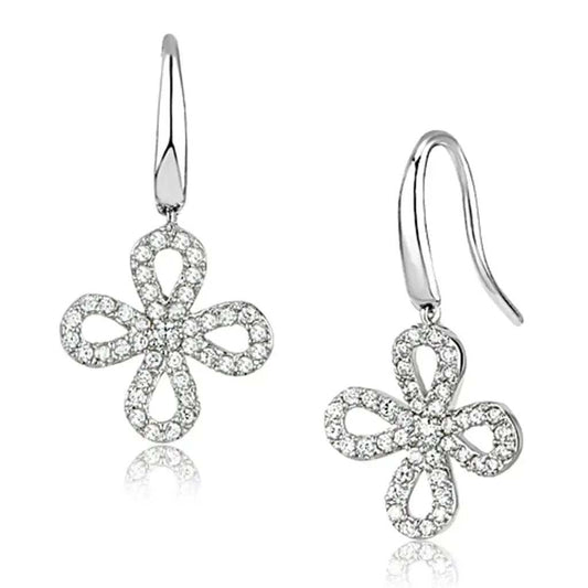3W382 - Rhodium Brass Earrings with AAA Grade CZ in Clear - Alamode - Flyclothing LLC