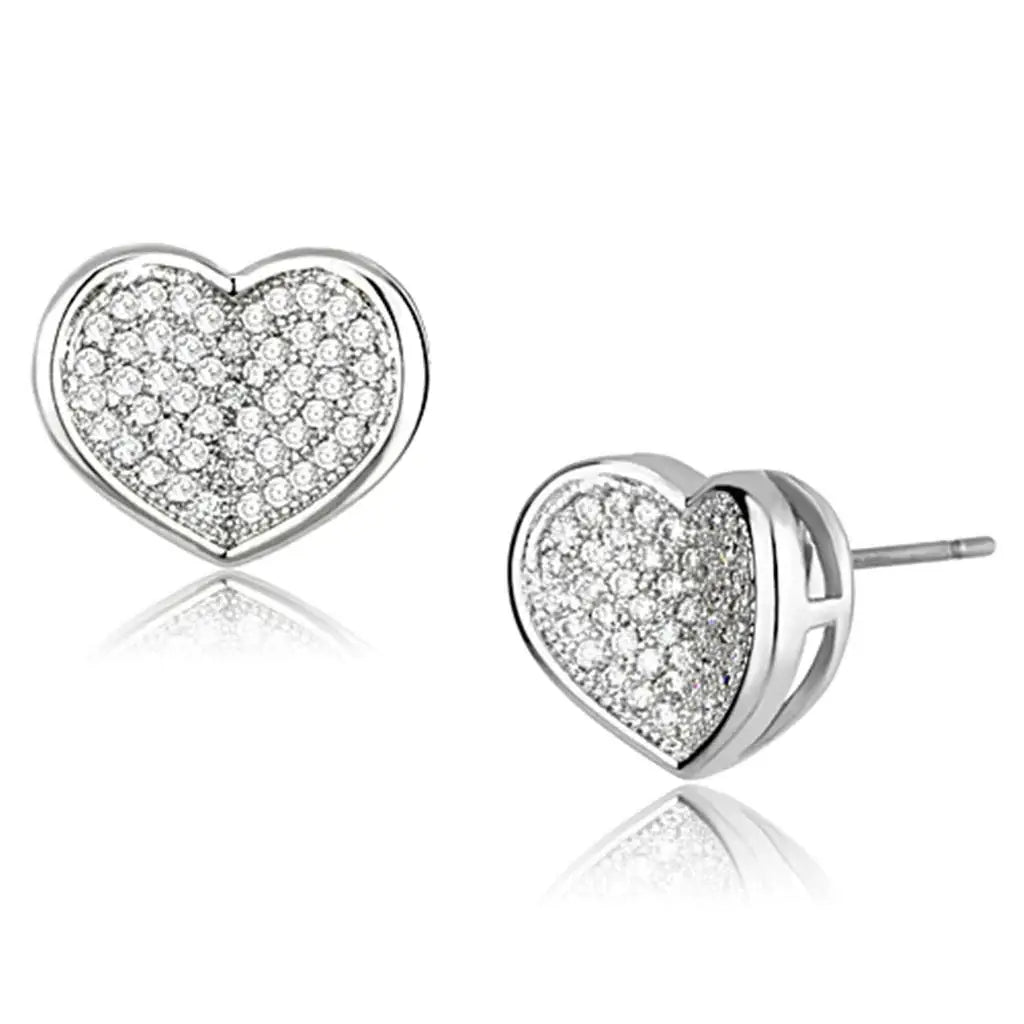 3W389 - Rhodium Brass Earrings with AAA Grade CZ in Clear - Alamode - Flyclothing LLC