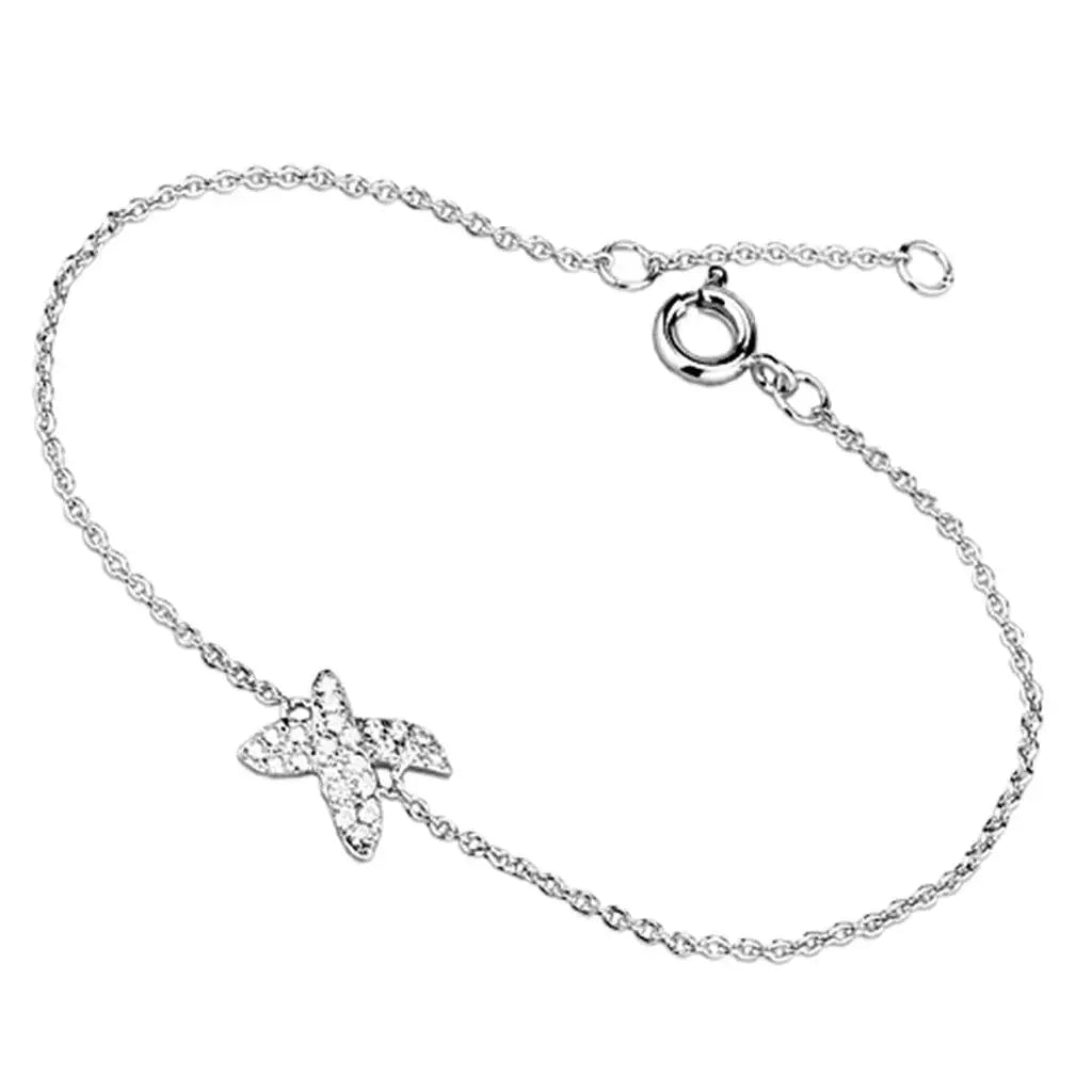 3W405 - Rhodium Brass Bracelet with AAA Grade CZ in Clear - Alamode - Flyclothing LLC