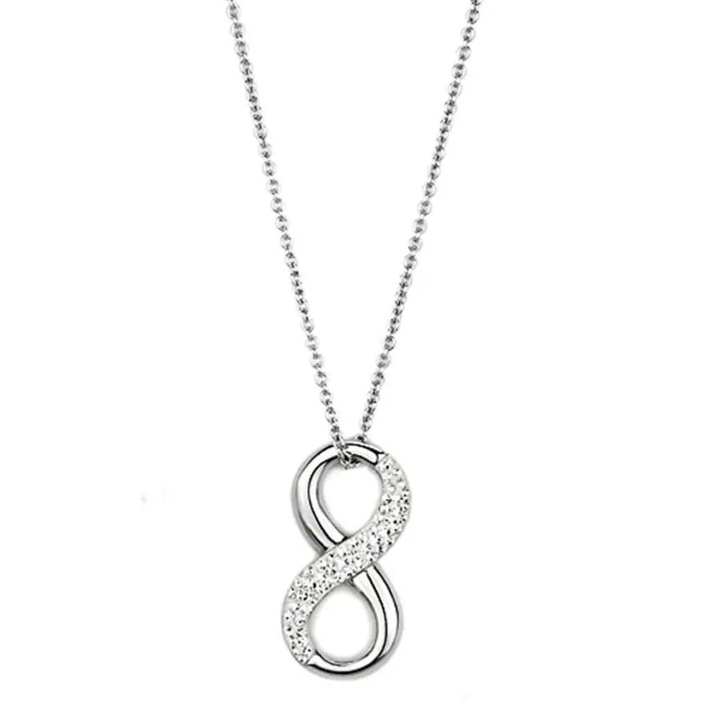 3W407 - Rhodium Brass Necklace with Top Grade Crystal in Clear - Alamode - Flyclothing LLC
