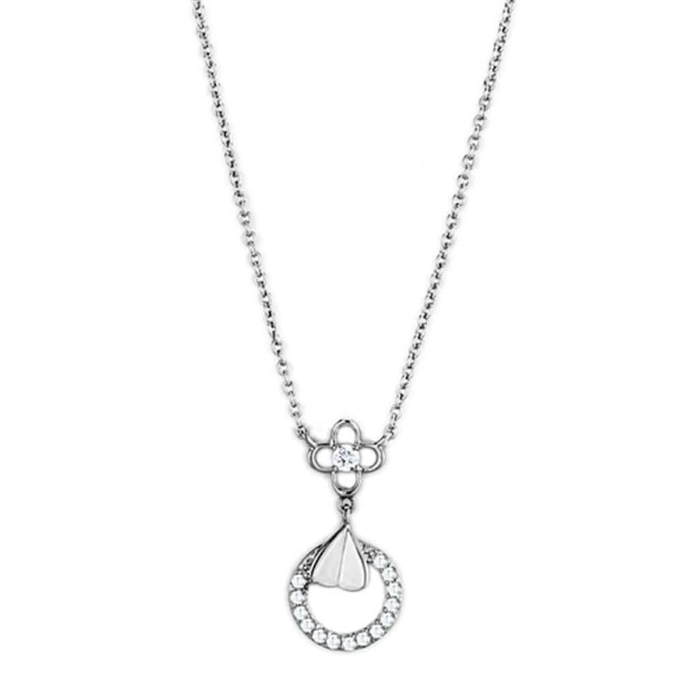 3W419 - Rhodium Brass Necklace with AAA Grade CZ  in Clear - Alamode