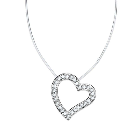 3W420 - Rhodium Brass Necklace with AAA Grade CZ in Clear - Alamode - Flyclothing LLC