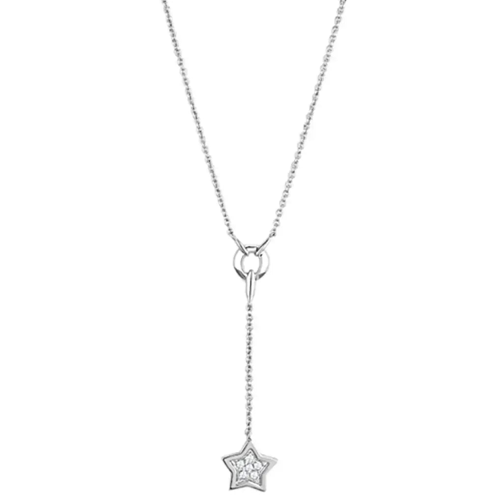 3W426 - Rhodium Brass Necklace with AAA Grade CZ in Clear - Alamode - Flyclothing LLC