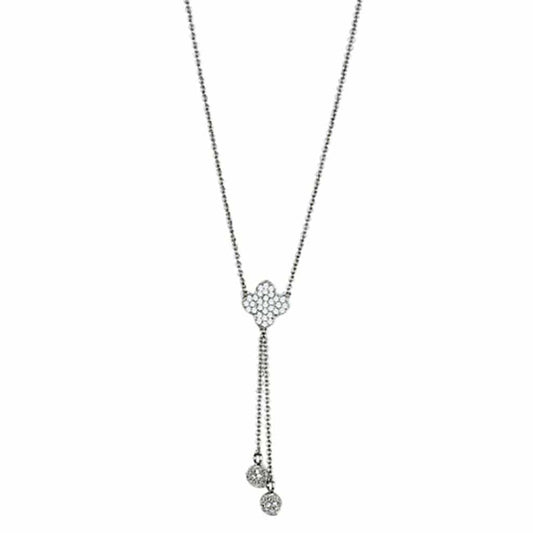 3W427 - Rhodium Brass Necklace with AAA Grade CZ in Clear - Alamode - Flyclothing LLC