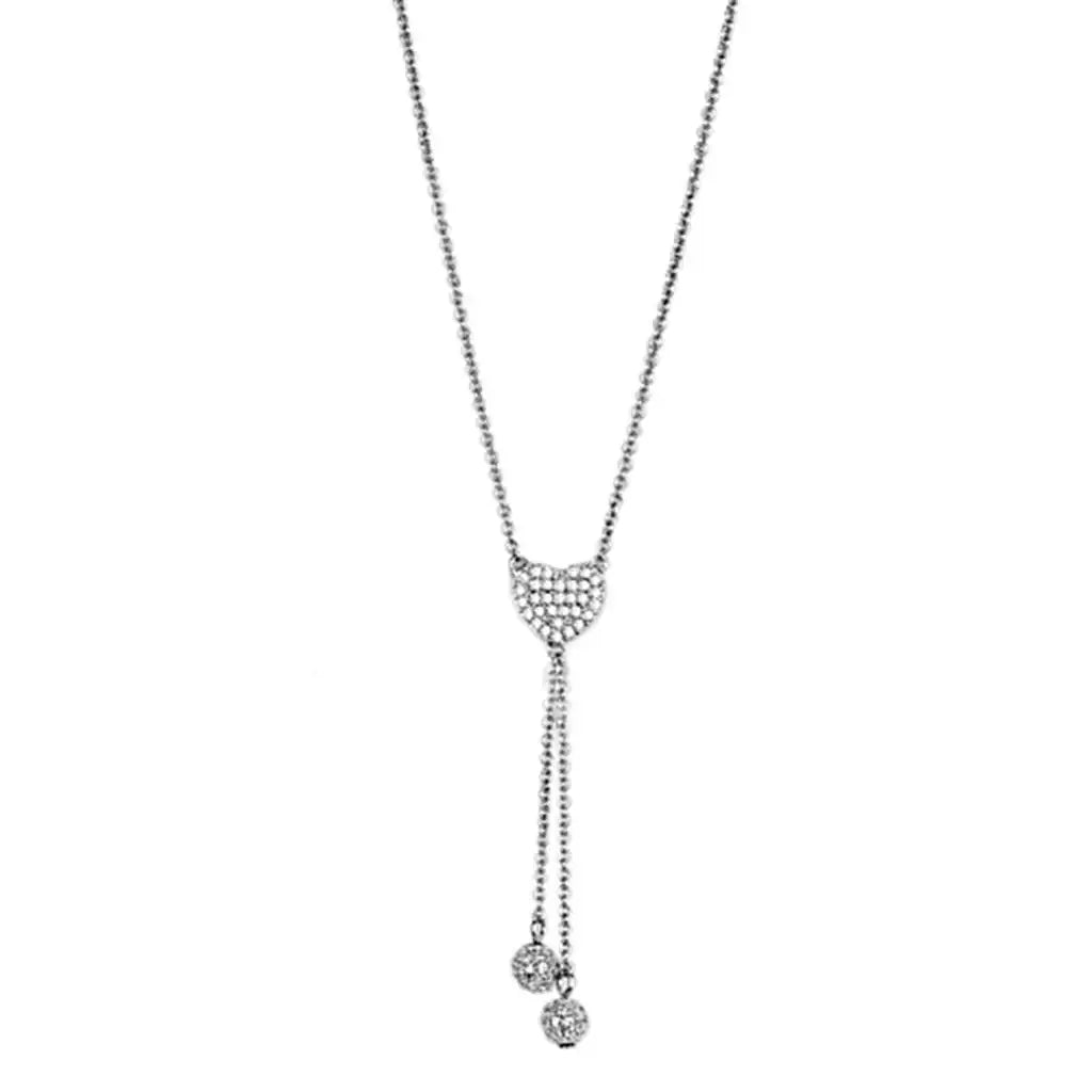 3W428 - Rhodium Brass Necklace with AAA Grade CZ in Clear - Alamode - Flyclothing LLC