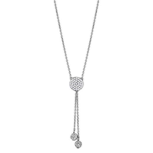 3W429 - Rhodium Brass Necklace with AAA Grade CZ in Clear - Alamode - Flyclothing LLC