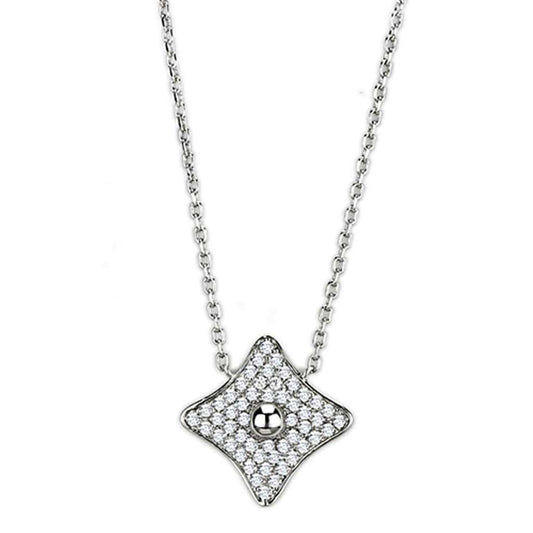 3W430 - Rhodium Brass Necklace with AAA Grade CZ in Clear - Alamode - Flyclothing LLC