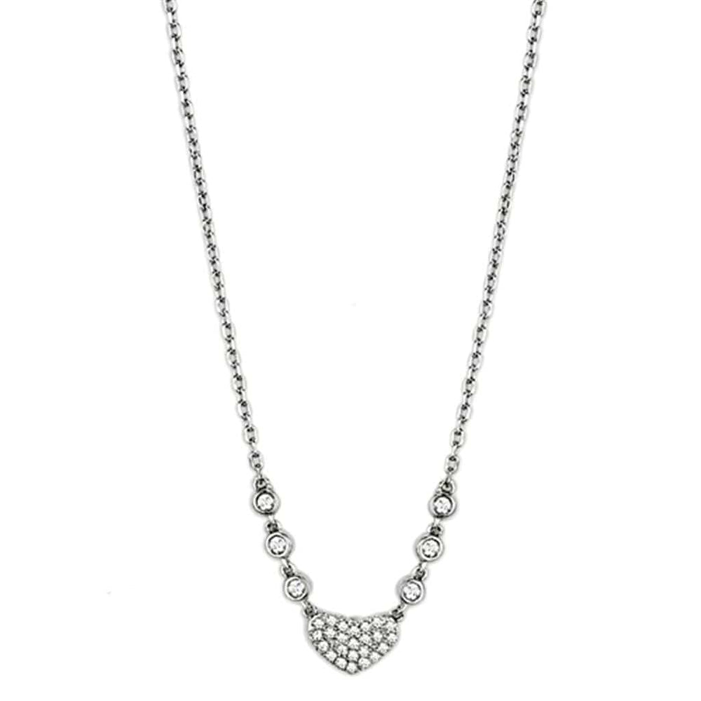 3W433 - Rhodium Brass Necklace with AAA Grade CZ  in Clear - Alamode