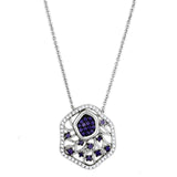 3W438 - Rhodium + Ruthenium Brass Necklace with AAA Grade CZ  in Amethyst - Alamode