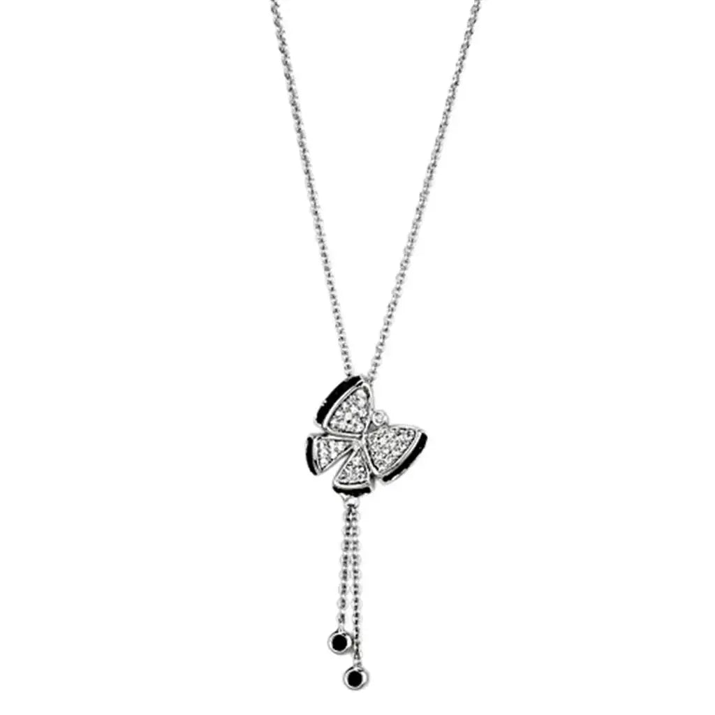 3W441 - Rhodium + Ruthenium Brass Necklace with AAA Grade CZ in Black Diamond - Alamode - Flyclothing LLC