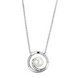 3W444 - Rhodium Brass Necklace with Synthetic Pearl in White - Alamode - Flyclothing LLC