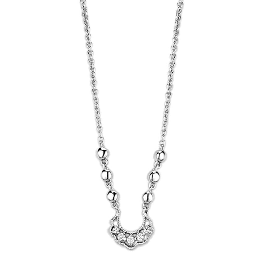 3W448 - Rhodium Brass Necklace with AAA Grade CZ  in Clear - Alamode