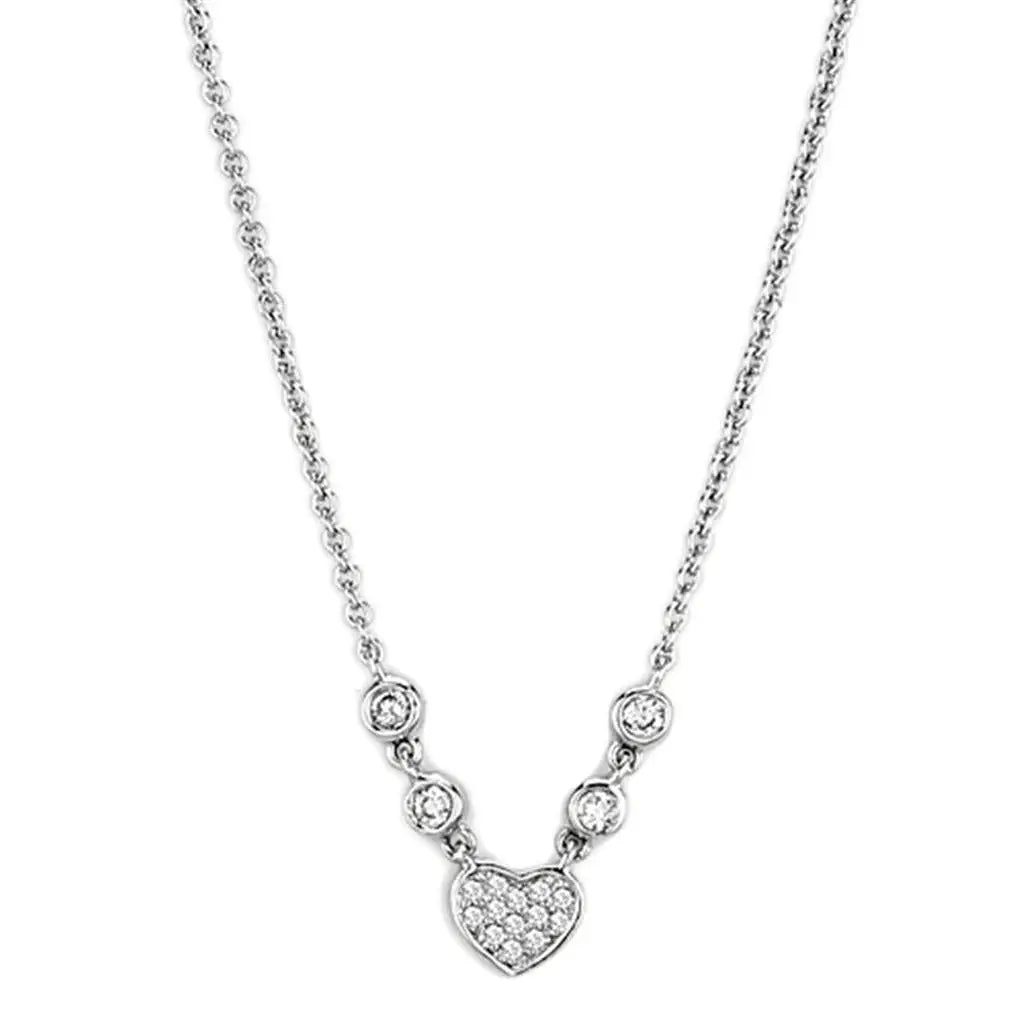 3W449 - Rhodium Brass Necklace with AAA Grade CZ in Clear - Alamode - Flyclothing LLC