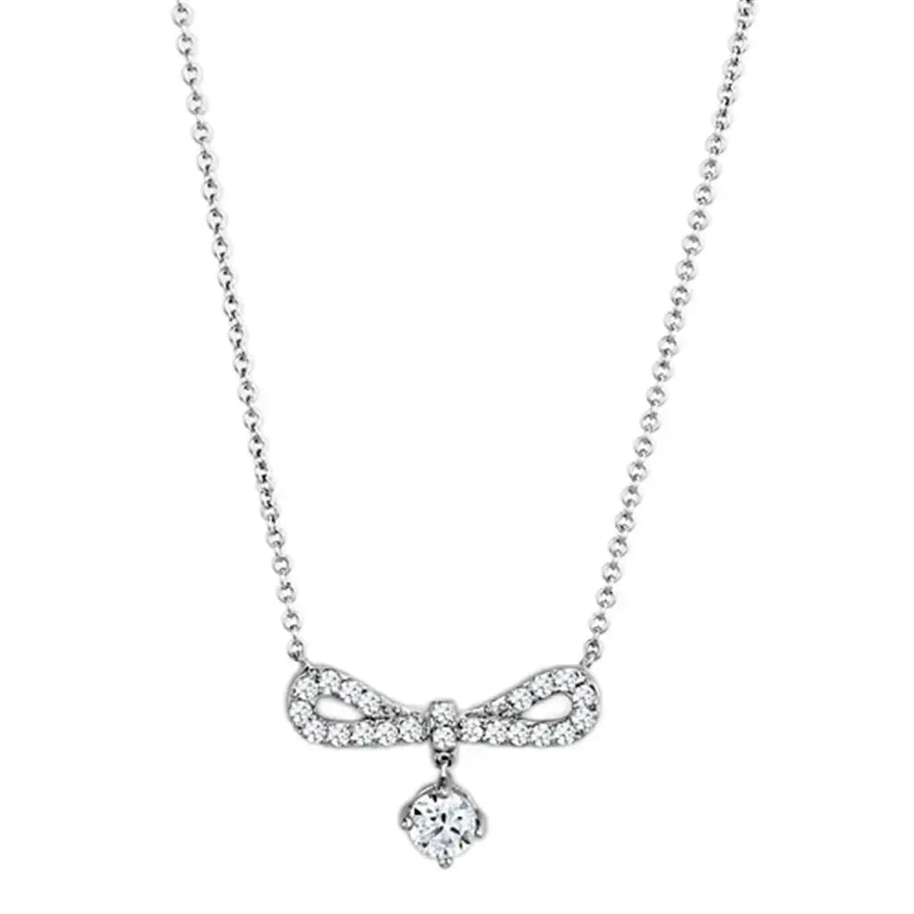 3W452 - Rhodium Brass Necklace with AAA Grade CZ in Clear - Alamode - Flyclothing LLC