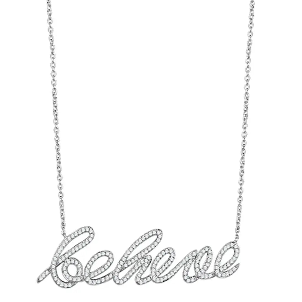 3W454 - Rhodium Brass Necklace with AAA Grade CZ in Clear - Alamode - Flyclothing LLC