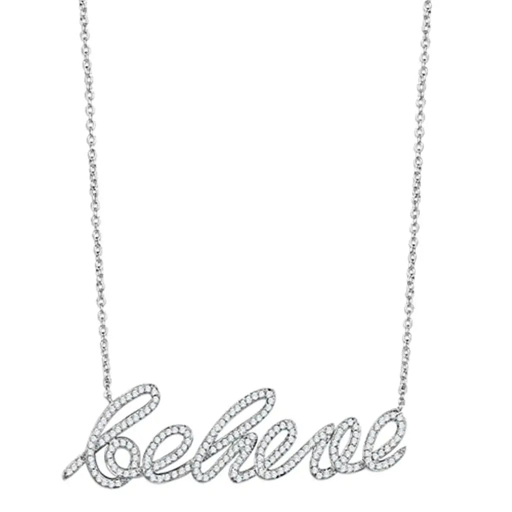 3W454 - Rhodium Brass Necklace with AAA Grade CZ  in Clear - Alamode