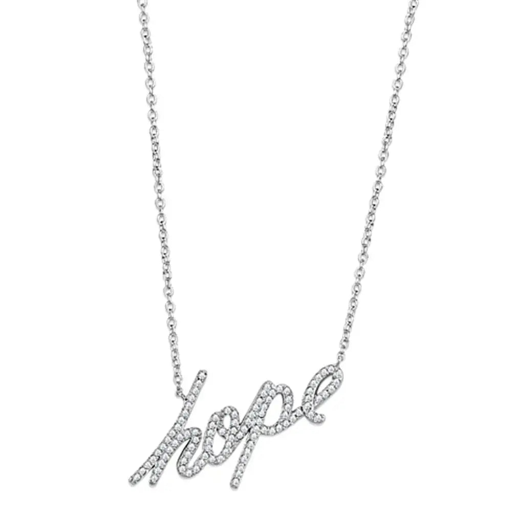 3W456 - Rhodium Brass Necklace with AAA Grade CZ in Clear - Alamode - Flyclothing LLC